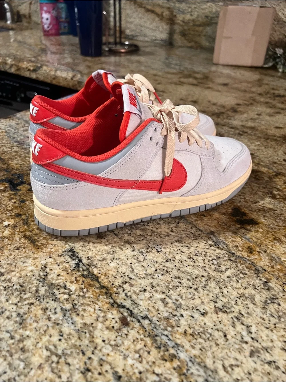 Nike Kids Gray and Red Low-Top Sneakers with Cream Sole